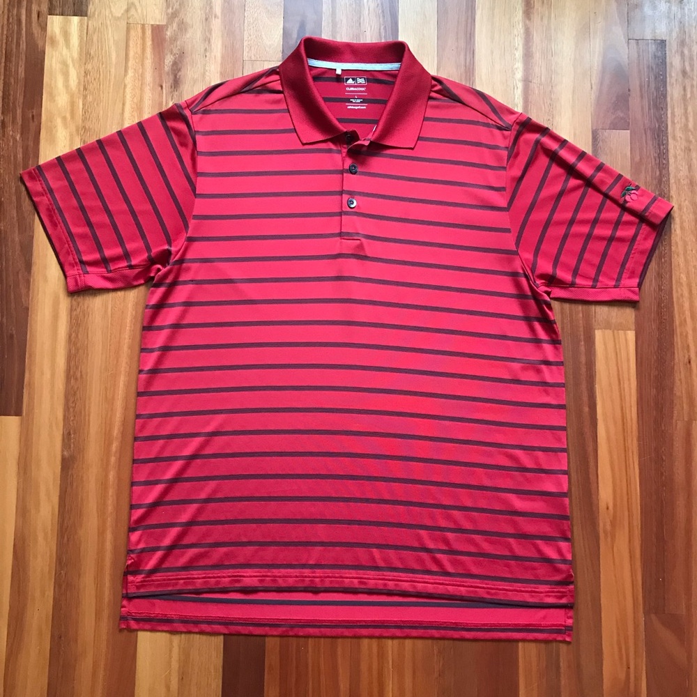 Adidas Clima-Cool S/S Polo Red w/ Black Stripes L